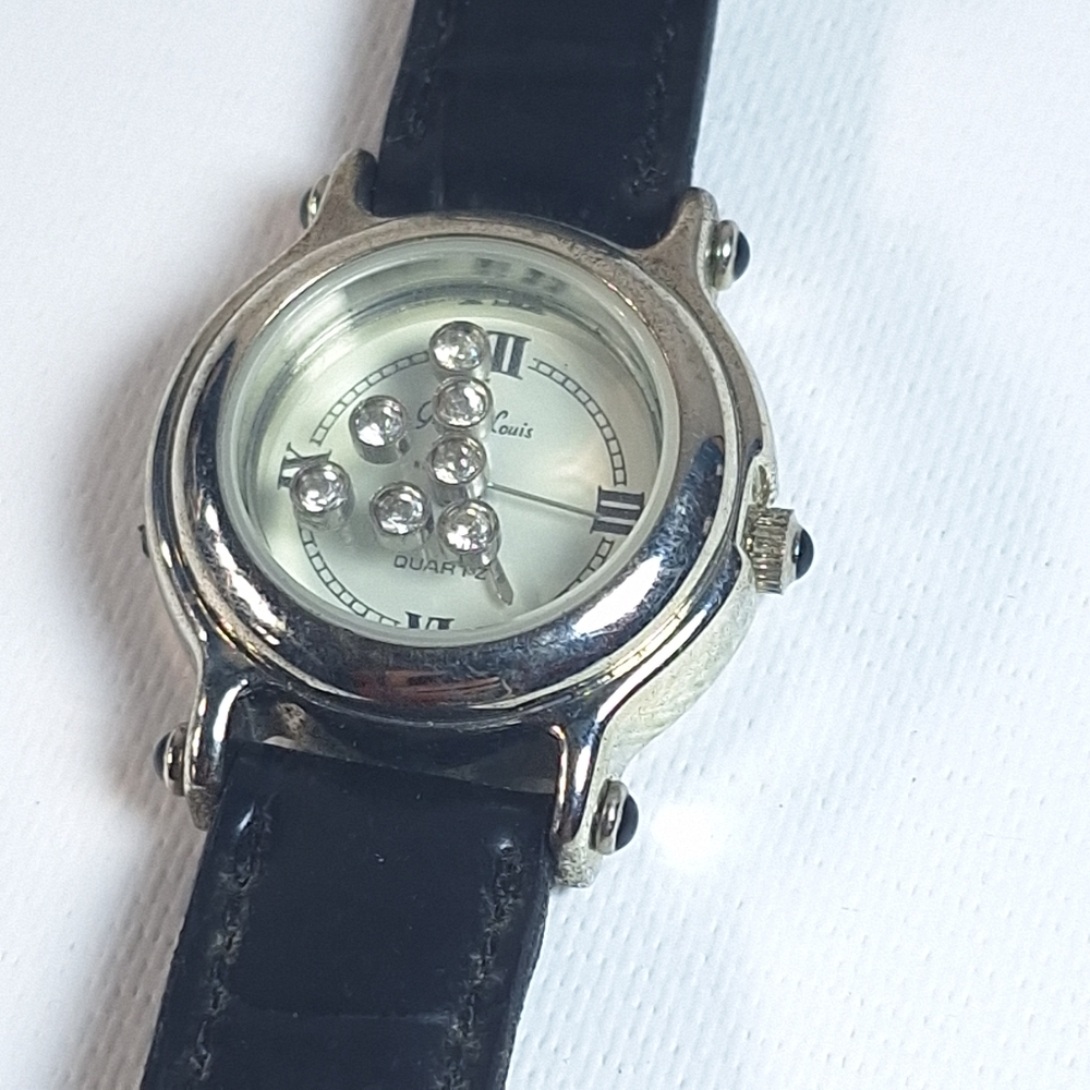 Grand Louis Silver Tone Floating Rhinestones Ladies Watch, New Battery - Picture 2 of 11